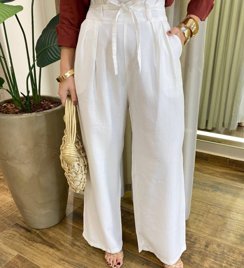Calça Feminina Margareth Clochard Pantalona com Zíper e Amarração - Fernanda Ramos Store