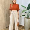 Calça Feminina Margareth Pantalona com Zíper e Amarração Bege - Fernanda Ramos Store