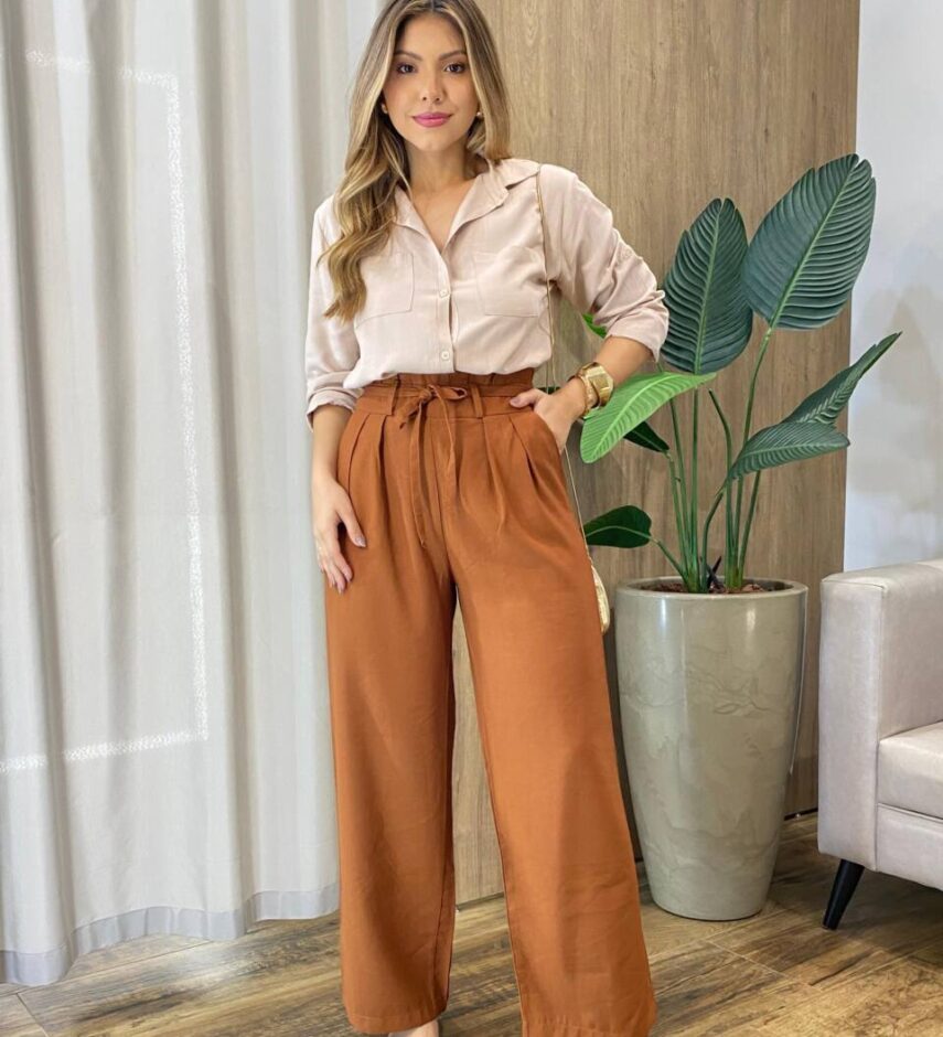 Camisa Feminina Social Sofya Manga Longa Bege - Fernanda Ramos Store