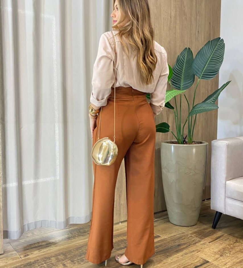 Camisa Feminina Social Sofya Manga Longa Bege - Fernanda Ramos Store