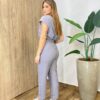 Conjunto Feminino Alfaiataria Mavie Blusa e Calça com Amarração Cinza - Fernanda Ramos Store