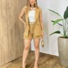 Conjunto Feminino Alfaiataria Thaina Colete e Short Bege - Fernanda Ramos Store