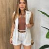 Conjunto Feminino Alfaiataria Thaina Colete e Short Branco - Fernanda Ramos Store