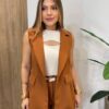 Conjunto Feminino Alfaiataria Thaina Colete e Short Caramelo - Fernanda Ramos Store