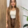 Conjunto Feminino Alfaiataria Thaina Colete e Short Marrom - Fernanda Ramos Store