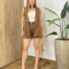 Conjunto Feminino Alfaiataria Thaina Colete e Short Marrom - Fernanda Ramos Store