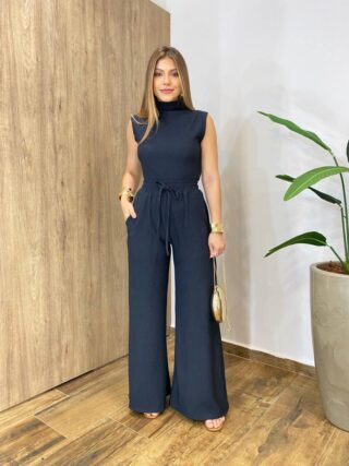 Conjunto Feminino Comfy Regata Gola Alta e Calça Pantalona Preto - Fernanda Ramos Store