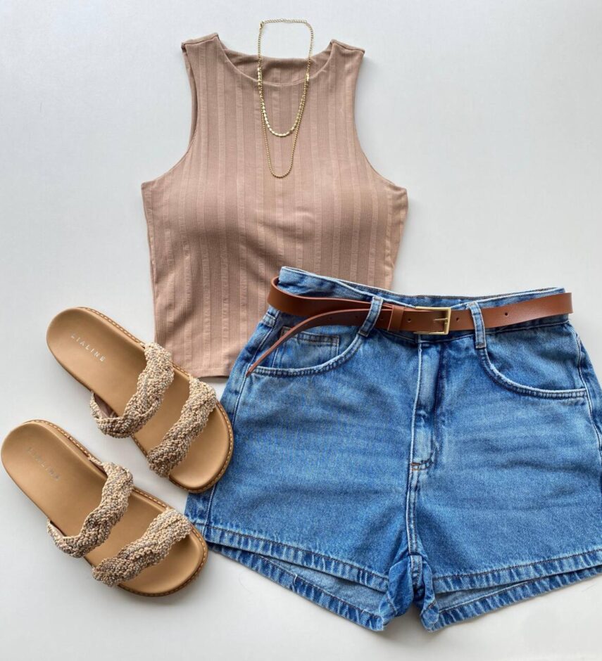 Cropped Feminino Eduarda com Bojo Canelado Caqui - Fernanda Ramos Store