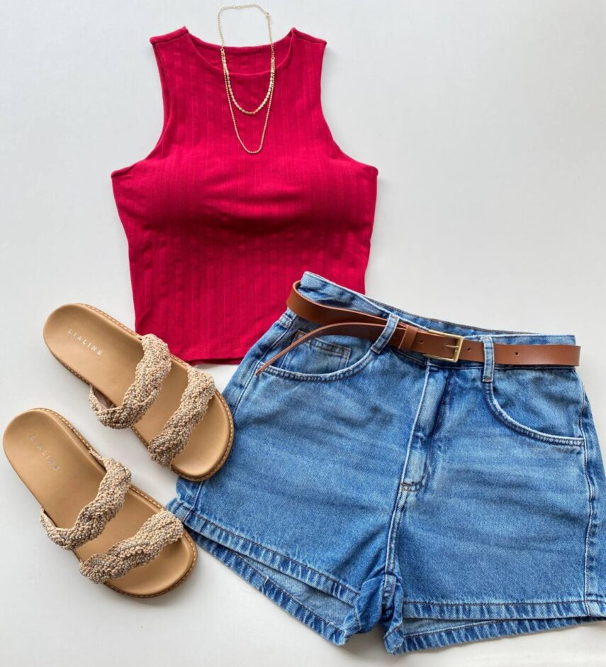 Cropped Feminino Eduarda com Bojo Canelado Vermelho - Fernanda Ramos Store
