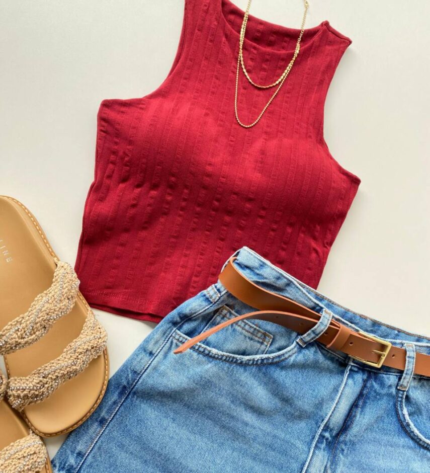 Cropped Feminino Eduarda com Bojo Canelado Vinho - Fernanda Ramos Store