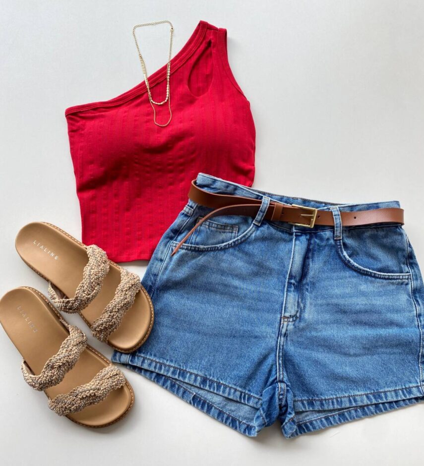 Cropped Feminino Kelly com Bojo Nula Manga Detalhe Vazado Vermelho - Fernanda Ramos Store