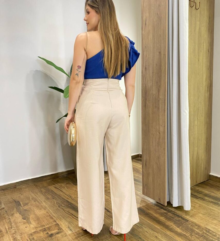 Cropped Feminino Loren Tricot Modal Nula Manga com Babados Azul - Fernanda Ramos Store