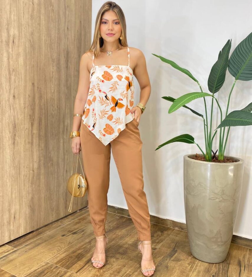 Regata Feminina Lenço Lica Assimétrica Estampada - Fernanda Ramos Store