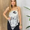 Regata Feminina Lenço Lica Assimétrica Estampada Off White - Fernanda Ramos Store