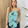 Regata Feminina Lenço Lica Assimétrica Estampada Verde - Fernanda Ramos Store