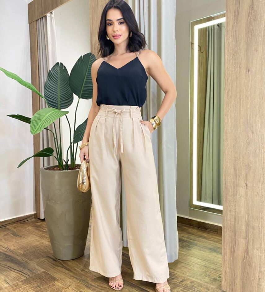 Regata Laura Feminina Crepe Alça Brilho Preta - Fernanda Ramos Store