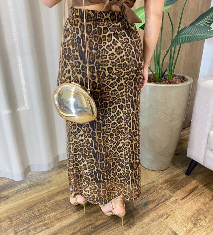 Saia Feminina Midi Amber Tule Animal Print - Fernanda Ramos Store