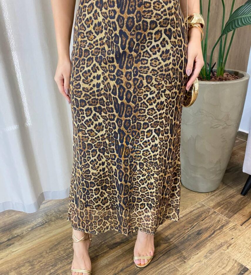 Saia Feminina Midi Amber Tule Animal Print - Fernanda Ramos Store