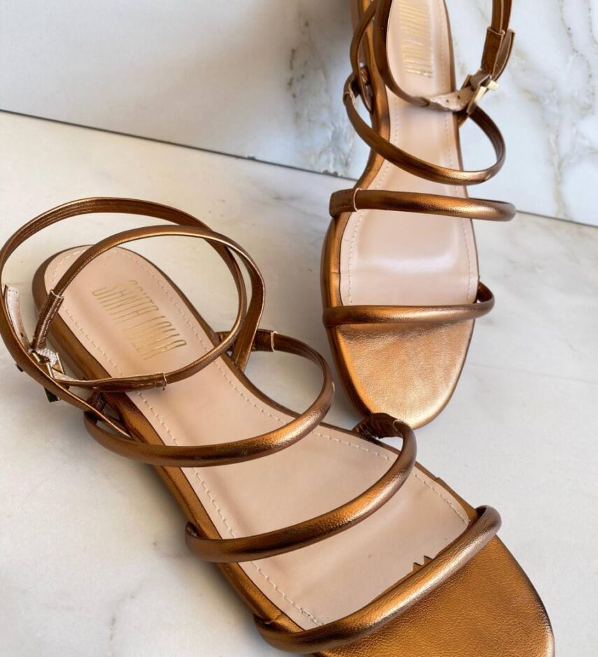 Sandália Rasteira Feminina Ecoform com Tiras Cobre - Fernanda Ramos Store