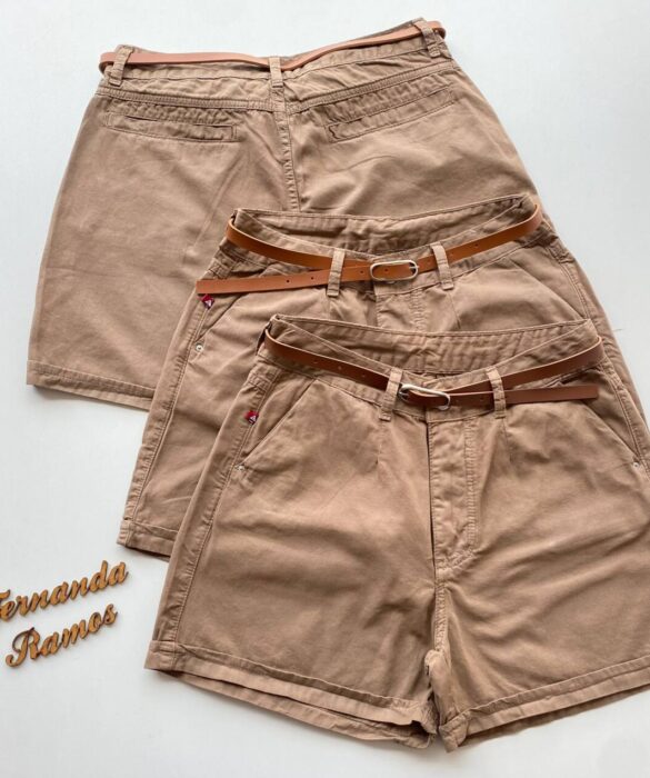 Short Feminino Sarja Melanie com Cinto 094312 Marrom - Fernanda Ramos Store