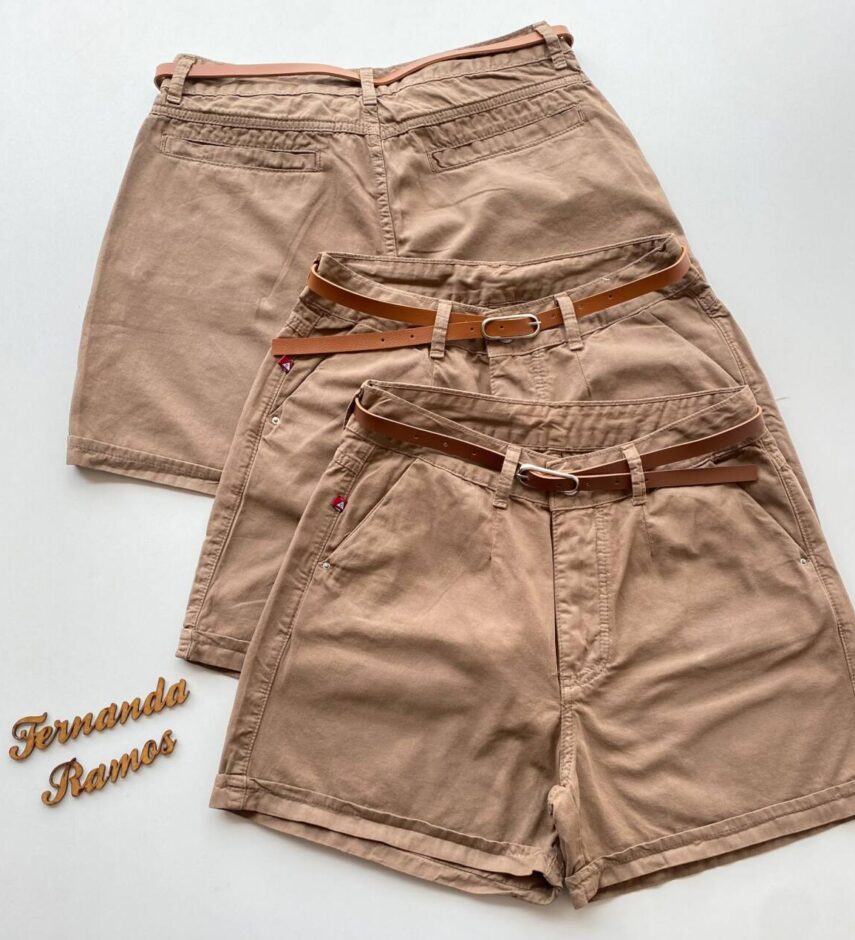 Short Feminino Sarja Melanie com Cinto 094312 Marrom - Fernanda Ramos Store
