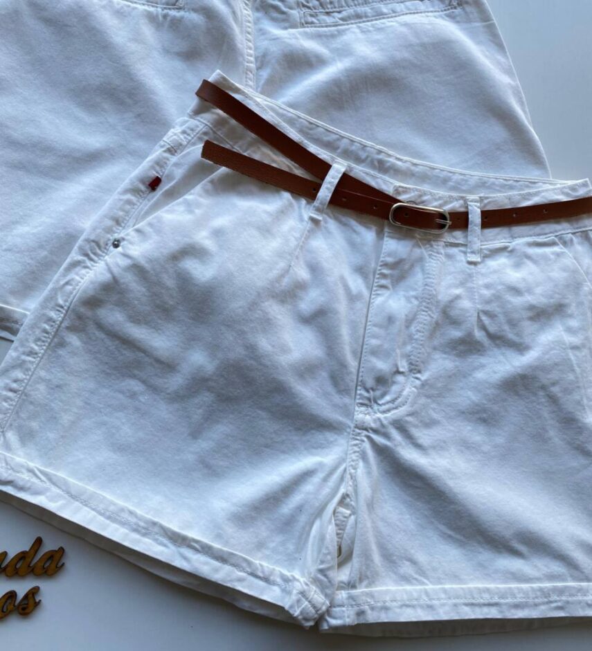 Short Feminino Sarja Melanie com Cinto 094312 Off White - Fernanda Ramos Store
