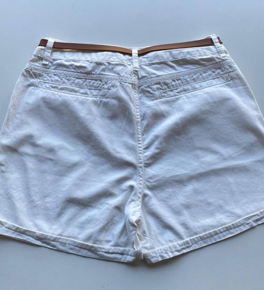 Short Feminino Sarja Melanie com Cinto 094312 Off White - Fernanda Ramos Store