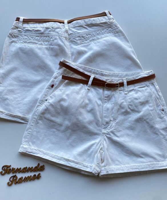 Short Feminino Sarja Melanie com Cinto 094312 Off White - Fernanda Ramos Store