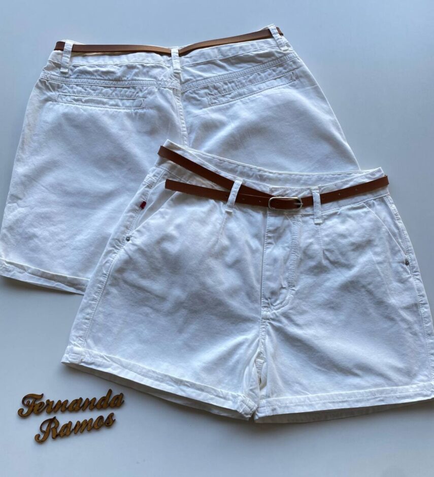 Short Feminino Sarja Melanie com Cinto 094312 Off White - Fernanda Ramos Store