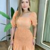 Vestido Curto Maya com Bojo Lastex e Amarração em Laise Laranja - Fernanda Ramos Store