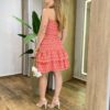 Vestido Feminino Curto Ibiza sem Bojo Lastex e Babados em Laise Coral - Fernanda Ramos Store