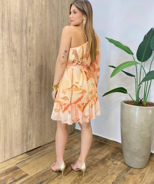 Vestido Feminino Curto Ivy sem Bojo Nula Manga com Amarraçao Estampado - Fernanda Ramos Store