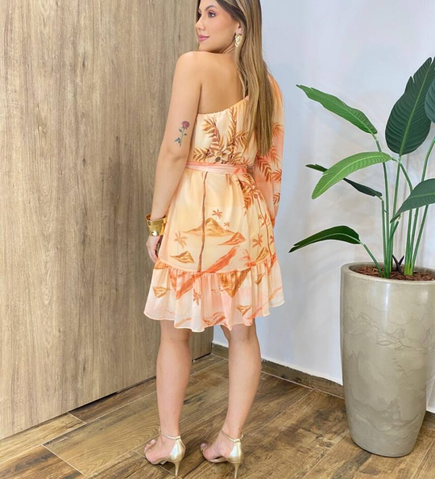 Vestido Feminino Curto Ivy sem Bojo Nula Manga com Amarraçao Estampado - Fernanda Ramos Store