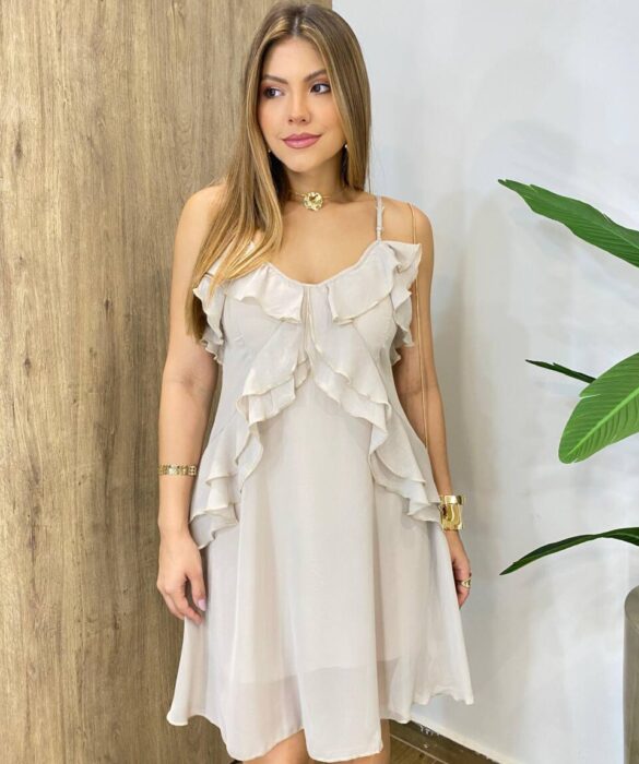 Vestido Feminino Curto Jane sem Bojo Babados Assimétricos Nude - Fernanda Ramos Store