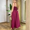 Vestido Feminino Longo Ester com Bojo Babado e Amarração Vinho - Fernanda Ramos Store