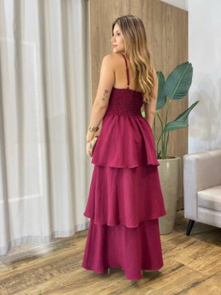 Vestido Feminino Longo Ísis com Bojo em Camadas Vinho - Fernanda Ramos Store