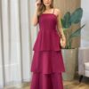 Vestido Feminino Longo Ísis com Bojo em Camadas Vinho - Fernanda Ramos Store