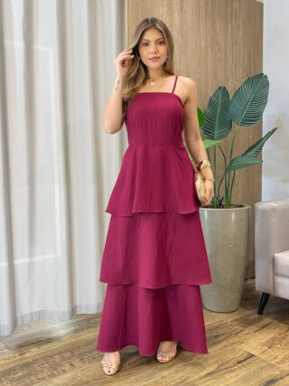 Vestido Feminino Longo Ísis com Bojo em Camadas Vinho - Fernanda Ramos Store