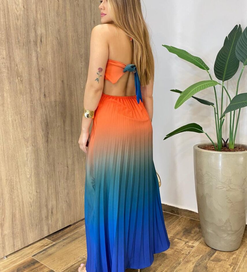 Vestido Feminino Longo Lizzie com Bojo Abertura e Amarração Plissado - Fernanda Ramos Store