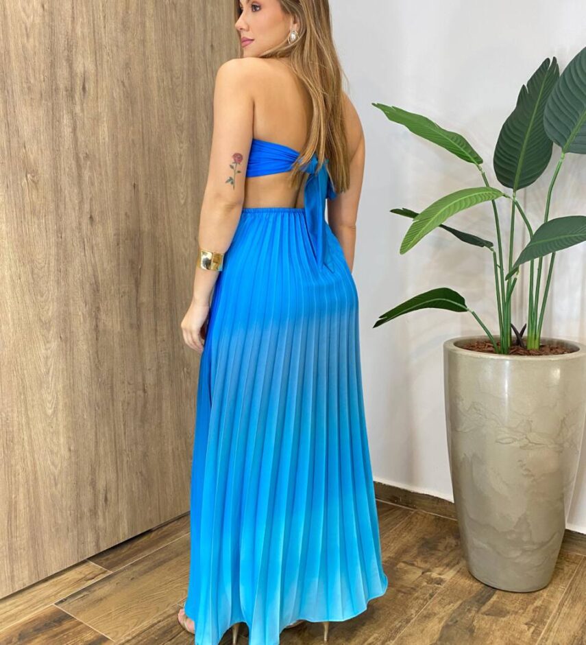 Vestido Feminino Longo Lizzie com Bojo Plissado Abertura e Amarração - Fernanda Ramos Store