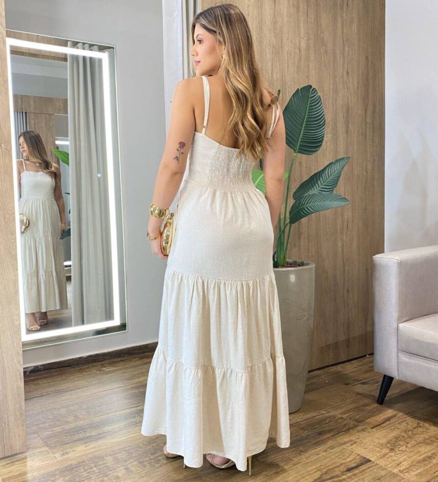 Vestido Feminino Longo Mily sem Bojo Alça Regulável Cru - Fernanda Ramos Store