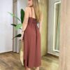 Vestido Midi Amplo Suelen sem Bojo Alça Fina Marrom - Fernanda Ramos Store