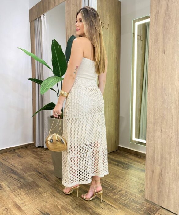 Vestido Midi Anastácia sem Bojo Tricot Modal Detalhe em Flor Nude - Fernanda Ramos Store