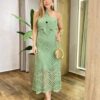 Vestido Midi Anastácia sem Bojo Tricot Modal Detalhe em Flor Verde - Fernanda Ramos Store