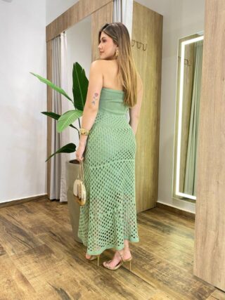 Vestido Midi Anastácia sem Bojo Tricot Modal Detalhe em Flor Verde - Fernanda Ramos Store