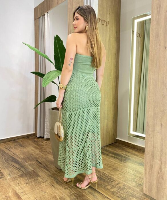 Vestido Midi Anastácia sem Bojo Tricot Modal Detalhe em Flor Verde - Fernanda Ramos Store