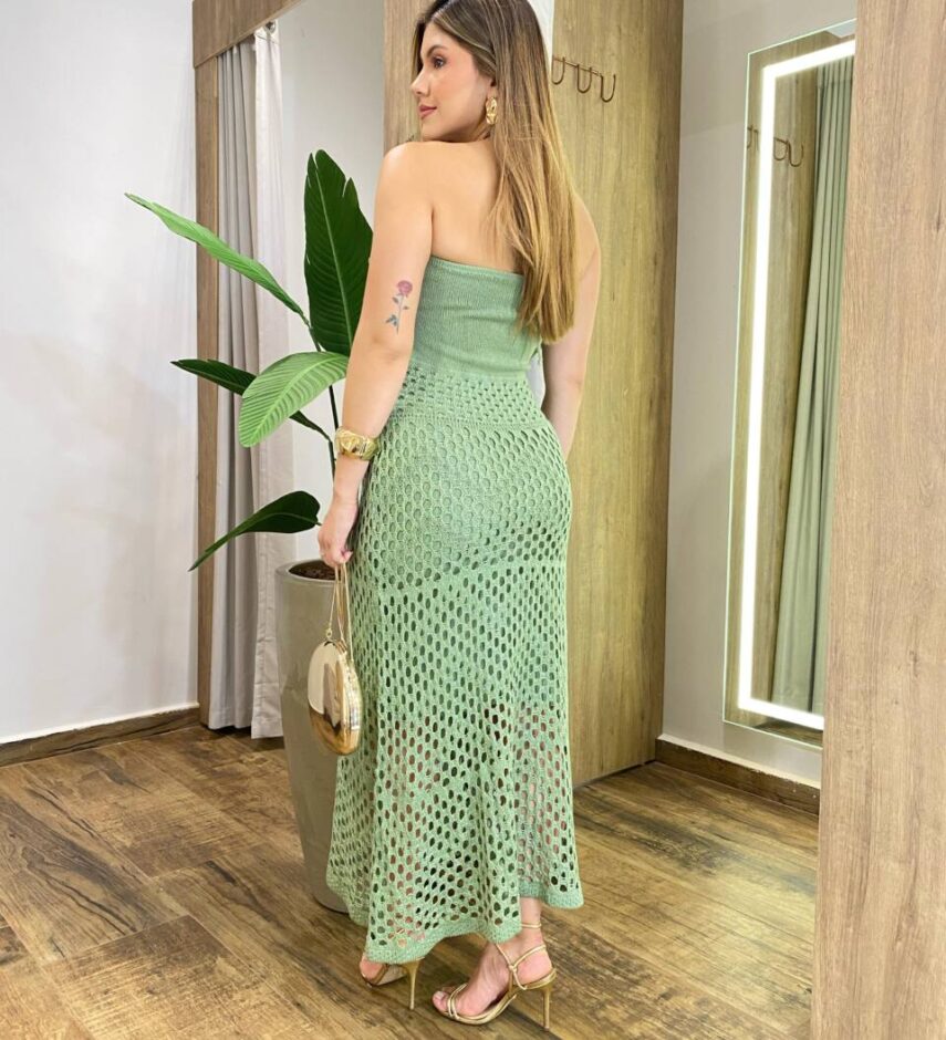 Vestido Midi Anastácia sem Bojo Tricot Modal Detalhe em Flor Verde - Fernanda Ramos Store