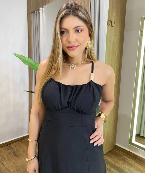 Vestido Midi Eliana com Bojo Detalhe na Alça e Zíper Preto - Fernanda Ramos Store