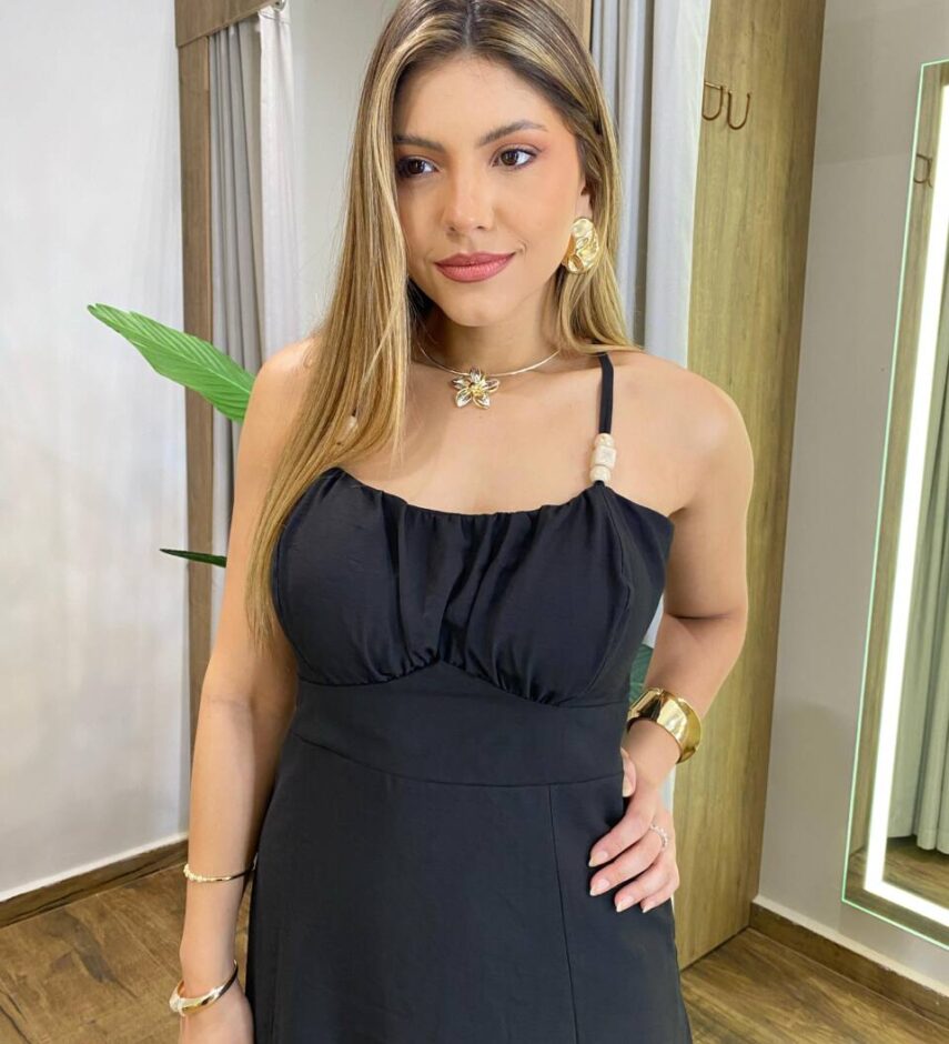 Vestido Midi Eliana com Bojo Detalhe na Alça e Zíper Preto - Fernanda Ramos Store