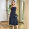 Vestido Midi Eliana com Bojo Detalhe na Alça e Zíper Preto - Fernanda Ramos Store